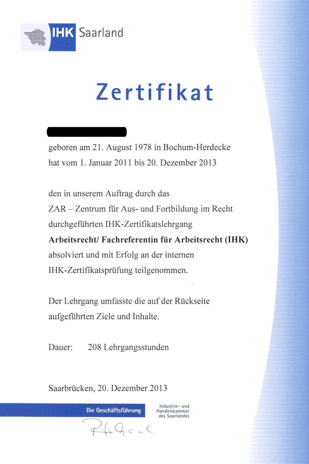 IHK-Zertifikat Arbeitsrecht